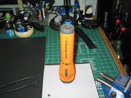 Ugraded electronics, battery capacity, and emitter to a Luxeon batwing from 3 generic 5mm LEDs. Supplies approx 420ma.