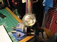 Mag C-D Reflector cut down. Need to find reflective emitter shroud and new lens to finish light. Beam actually looks ok.
